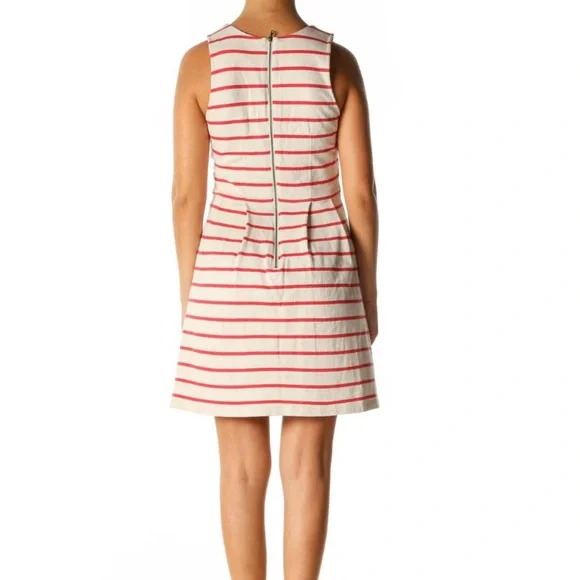Ann Taylor LOFT- Beige with Red Stripes Casual A-Line Dress - Picture 3 of 9